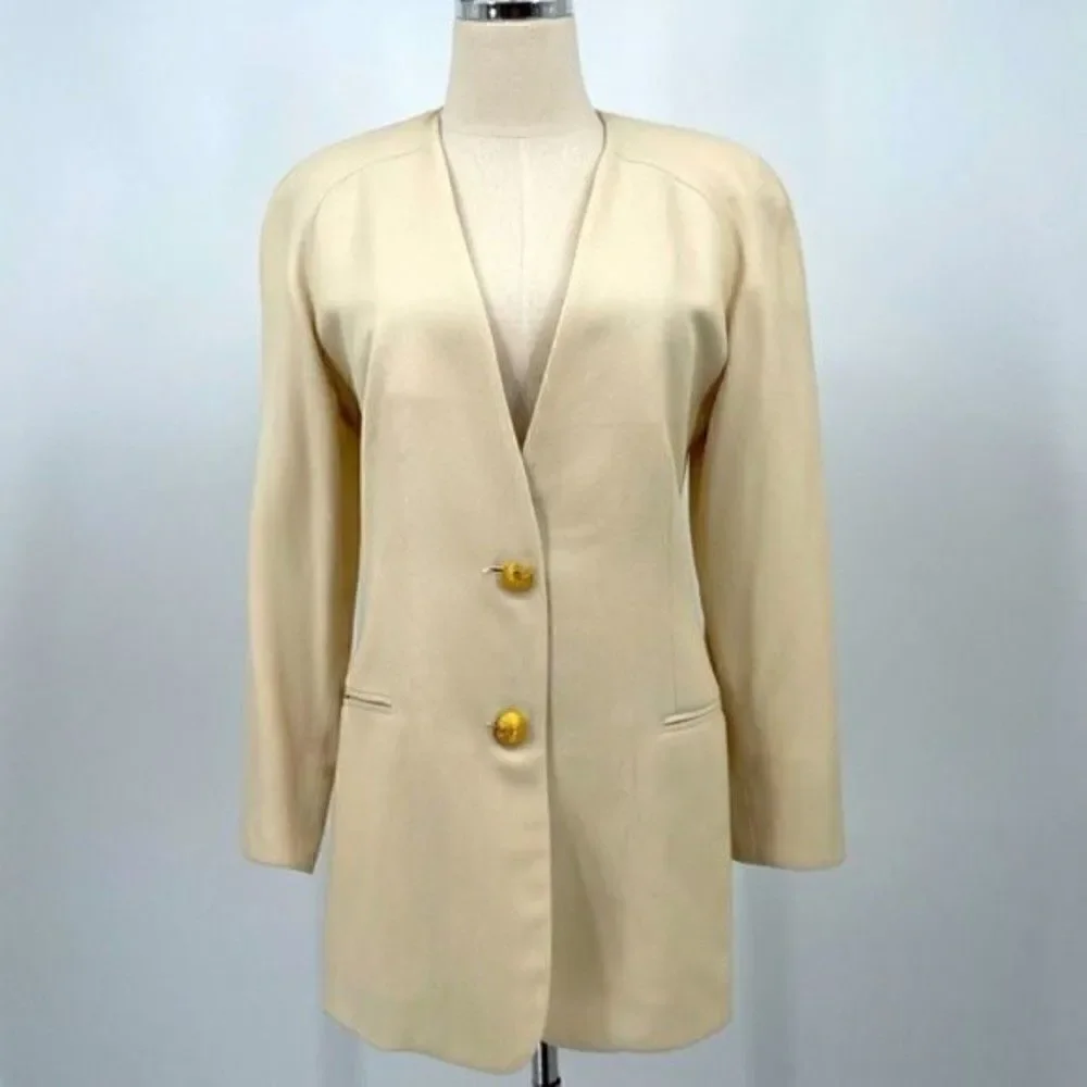 Vintage Kors by Michael Kors long blazer 4 tan with gold buttons wool blend BoxH